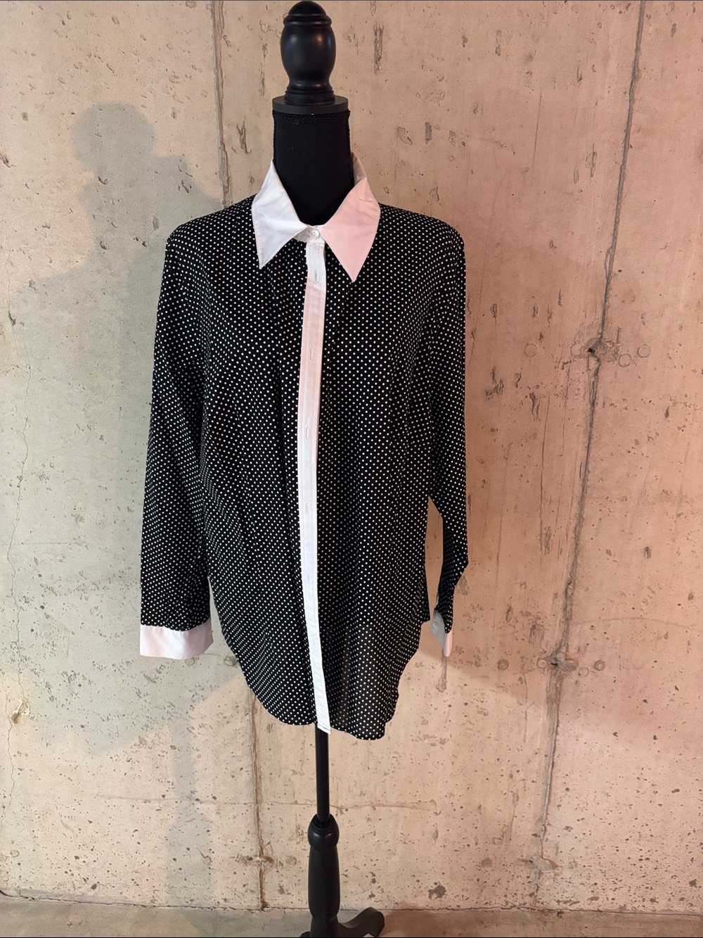 Foxcroft Black Polka Dot Blouse with White Collar & Cuffs